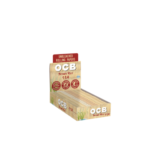 OCB SLIM BROWN RICE ROLLING PAPER+TIPS- 1 1/4